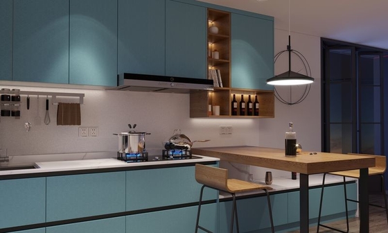 Vibrant European-Style Kitchen Cabinet With Sleek Design And Bold Lake Blue Doors
