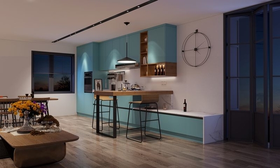 Vibrant European-Style Kitchen Cabinet With Sleek Design And Bold Lake Blue Doors