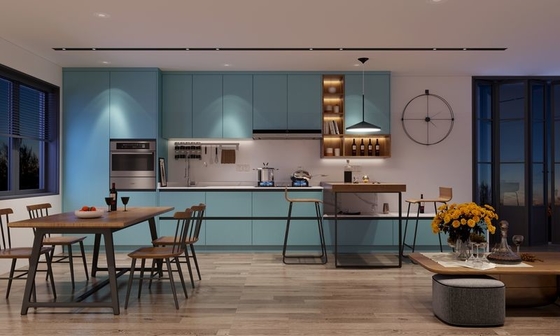 Vibrant European-Style Kitchen Cabinet With Sleek Design And Bold Lake Blue Doors