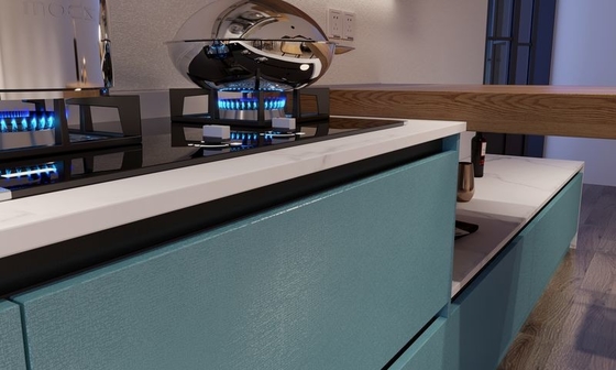 Vibrant European-Style Kitchen Cabinet With Sleek Design And Bold Lake Blue Doors