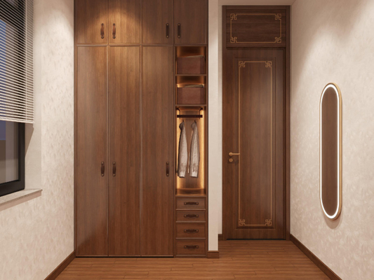 Modern Elegant Stainless Steel Walk In Closet Wood Effect Powder Coating