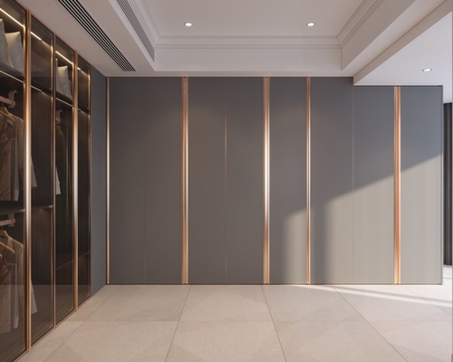 Modern Meridian Gray L Shaped Bedroom Wardrobe With Customized Storage Zones