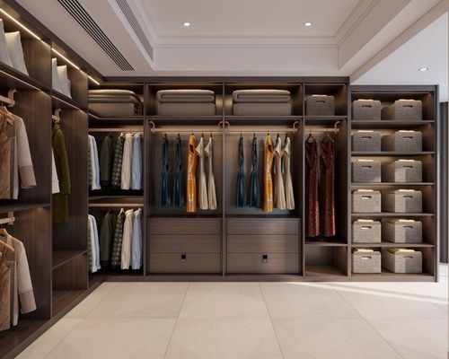 Modern Meridian Gray L Shaped Bedroom Wardrobe With Customized Storage Zones