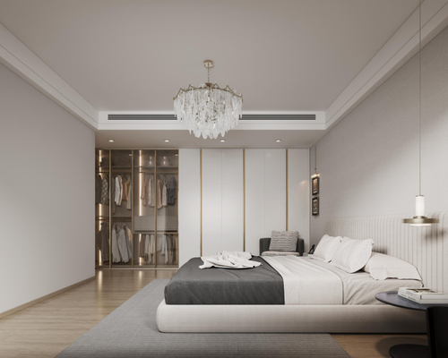 Modern Minimalist Bedroom Wardrobe Full Height Wardrobe With Integrated Open Shelving