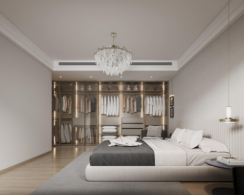 Modern Minimalist Bedroom Wardrobe Full Height Wardrobe With Integrated Open Shelving