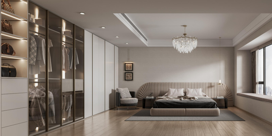 Modern Minimalist Bedroom Wardrobe Full Height Wardrobe With Integrated Open Shelving