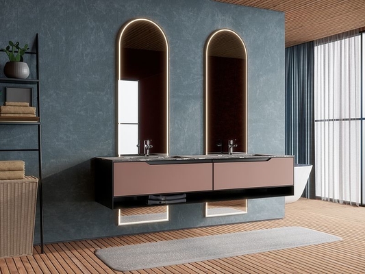 Luxury Fadior Custom Bathroom Vanity Cabinet In Vermilion And Black Quartz Counter Top