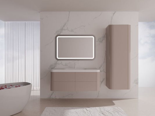 Sakura Pink Wall Mounted Bathroom Cabinet Rounded Edges Floating Bathroom Sink Unit