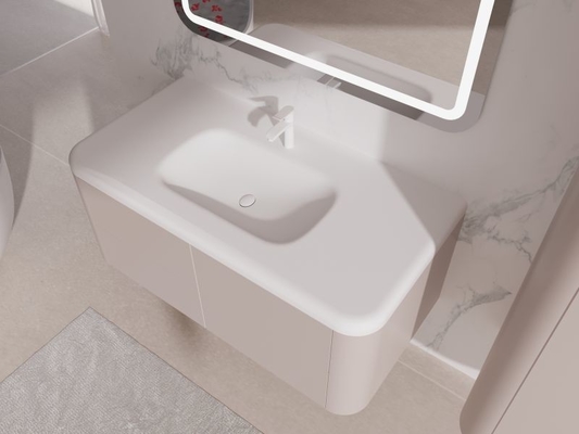 Sakura Pink Wall Mounted Bathroom Cabinet Rounded Edges Floating Bathroom Sink Unit