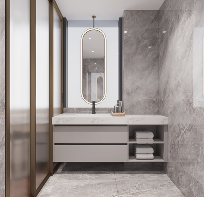 Moisture Proof Commercial Bathroom Sink Cabinets With Adjustable Oval Mirror