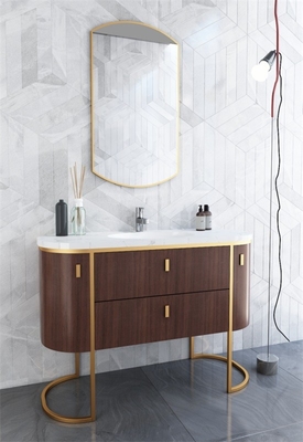 Modern Curved Stainless Steel Bathroom Vanity Cabinet Formaldehyde Free