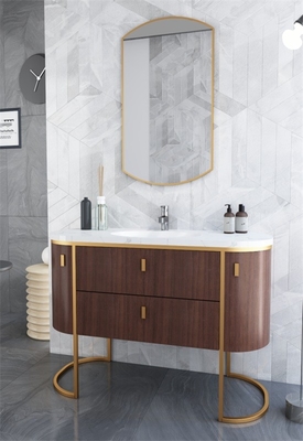 Modern Curved Stainless Steel Bathroom Vanity Cabinet Formaldehyde Free