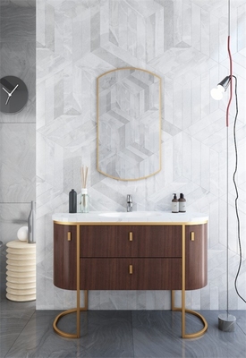 Modern Curved Stainless Steel Bathroom Vanity Cabinet Formaldehyde Free