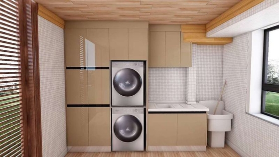 Gallo Color Stainless Steel Laundry Cabinets With Washer Dryer Combo And Ceramic Sink
