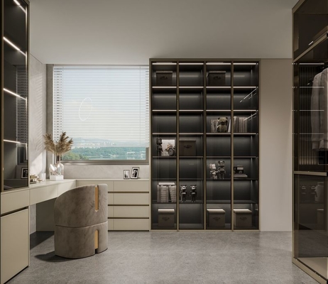 Effortless Style And Functionality Modern U-Shaped Wardrobe With White-Almond Doors