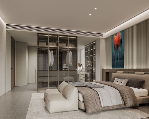 Effortless Style And Functionality Modern U-Shaped Wardrobe With White-Almond Doors