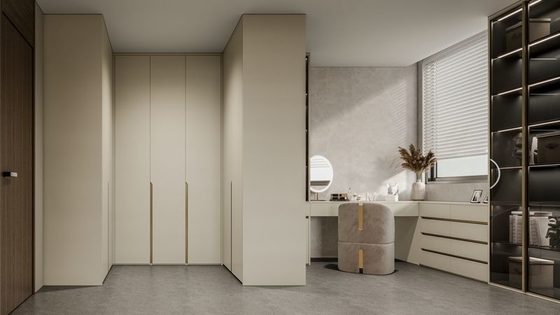 Effortless Style And Functionality Modern U-Shaped Wardrobe With White-Almond Doors