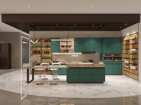 Fadior Lotus Green Elegance: Full Stainless Steel Kitchen Cabinets For Modern Homes