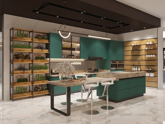 Fadior Lotus Green Elegance: Full Stainless Steel Kitchen Cabinets For Modern Homes