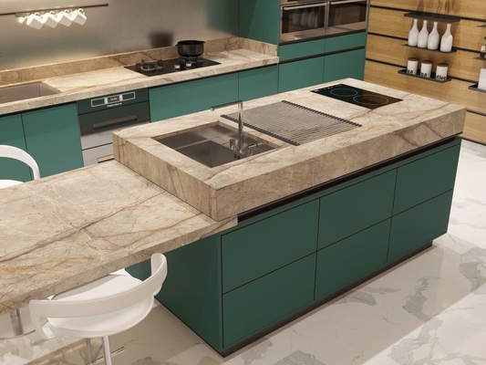 Fadior Lotus Green Elegance: Full Stainless Steel Kitchen Cabinets For Modern Homes