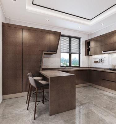 Modern U-Shaped Stainless Steel Kitchen Cabinets With Sleek Stone Grain Design