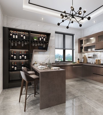 Modern U-Shaped Stainless Steel Kitchen Cabinets With Sleek Stone Grain Design