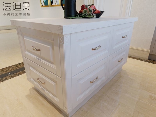 Luxury Stainless Steel U-Shaped Kitchen With Island And Molded Panels