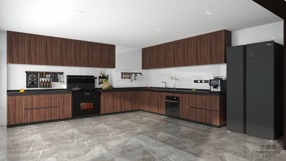 Luxury Stainless Modern Stainless Steel Kitchen Cabinets With Natural Wood Grain Finish - Customizable And Durableeel Modern Kitchen Cabinet With Sustainable Design Functionality And Elegance