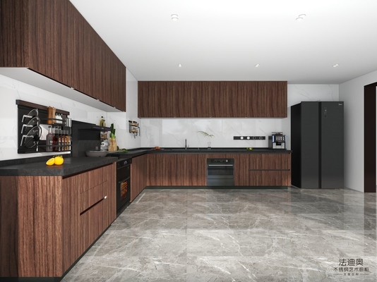 Luxury Stainless Modern Stainless Steel Kitchen Cabinets With Natural Wood Grain Finish - Customizable And Durableeel Modern Kitchen Cabinet With Sustainable Design Functionality And Elegance