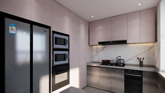 Modern Sleek Elegant Pink And  Original Finish Stainless Steel Kitchen Cabinets