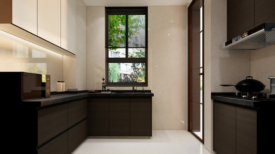 Wood Grain Elegant And Durable Fadior Modern Stainless Steel Kitchen Cabinet