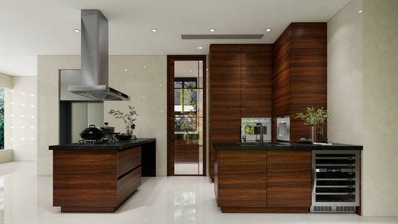 Sleek Durable And Customizable Modern Walnut-Style Stainless Steel Kitchen Cabinet