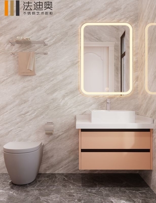 Elegant And Functional Orange Stainless Steel Bathroom Vanity Cabinet With Multiple Storage Solution