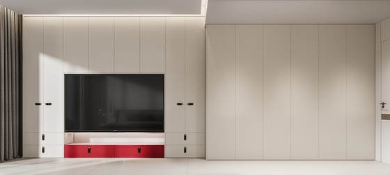 Beige And Red Accents Stainless Steel Full-Height Bedroom Wardrobe Cabinet