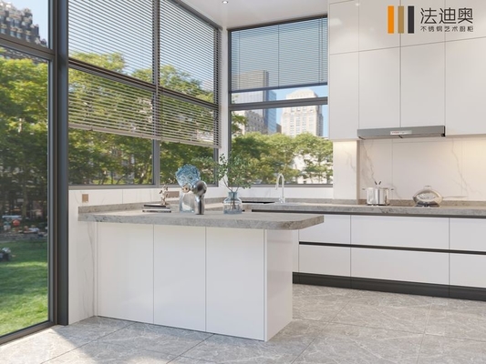 Premium Stainless Steel U-Shaped Kitchen Cabinet With Extra-High Wall Cabinets