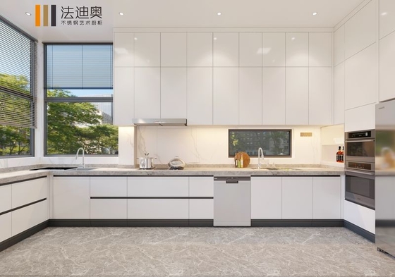 Premium Stainless Steel U-Shaped Kitchen Cabinet With Extra-High Wall Cabinets