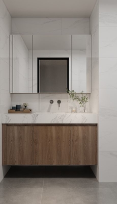 Fadior Modern Matte Wood Grain Bathroom Vanity Cabinet With Mirror Cabinet