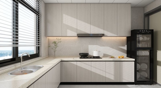 Durable and Stylish U-Shaped Wood Grain Stainless Steel Kitchen Cabinet