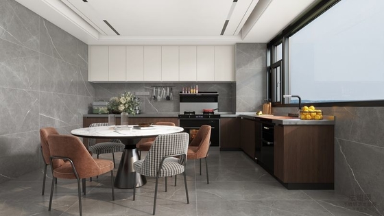 Elegant Wood Grain Finish L-Shaped Stainless Steel Kitchen Cabinet