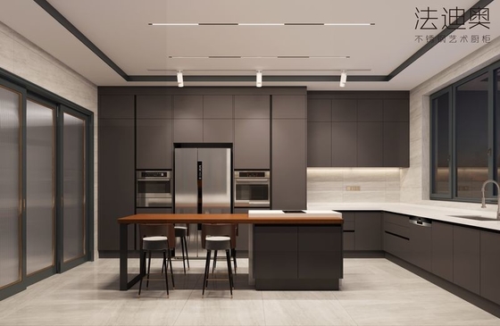 Charcoal Black Elegance Stainless Steel Kitchen Cabinets With Functional U-Shaped Layout