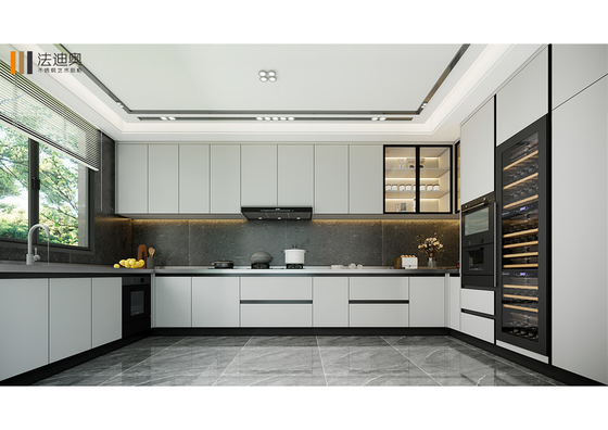 Elegant And Modern U-Shaped Stainless Stee Kitchen Cabinet with Integrated Wine Cooler