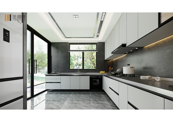 Elegant And Modern U-Shaped Stainless Stee Kitchen Cabinet with Integrated Wine Cooler