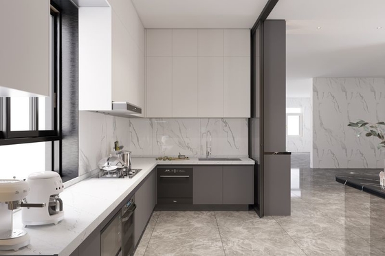 Gray And Off-White Stainless Steel Kitchen Cabinet With Double Wine Cabinet