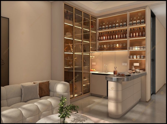L-Shaped Integrated Stainless Steel Wine Cabinet With Storage And Bar Function
