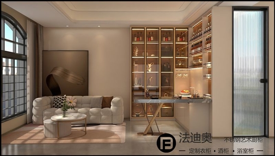 L-Shaped Integrated Stainless Steel Wine Cabinet With Storage And Bar Function