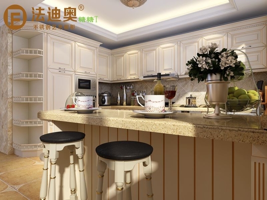 Classic French Kitchen Cabinets With Elegant Curved Displays And Functional Island