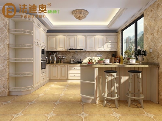 Classic French Kitchen Cabinets With Elegant Curved Displays And Functional Island