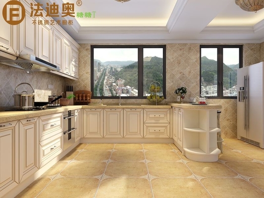Classic French Kitchen Cabinets With Elegant Curved Displays And Functional Island