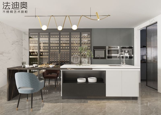 Grey Glass Wine Cabinet Solution Stainless Steel Design With Built-In Appliances Tall Unit