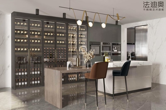 Grey Glass Wine Cabinet Solution Stainless Steel Design With Built-In Appliances Tall Unit